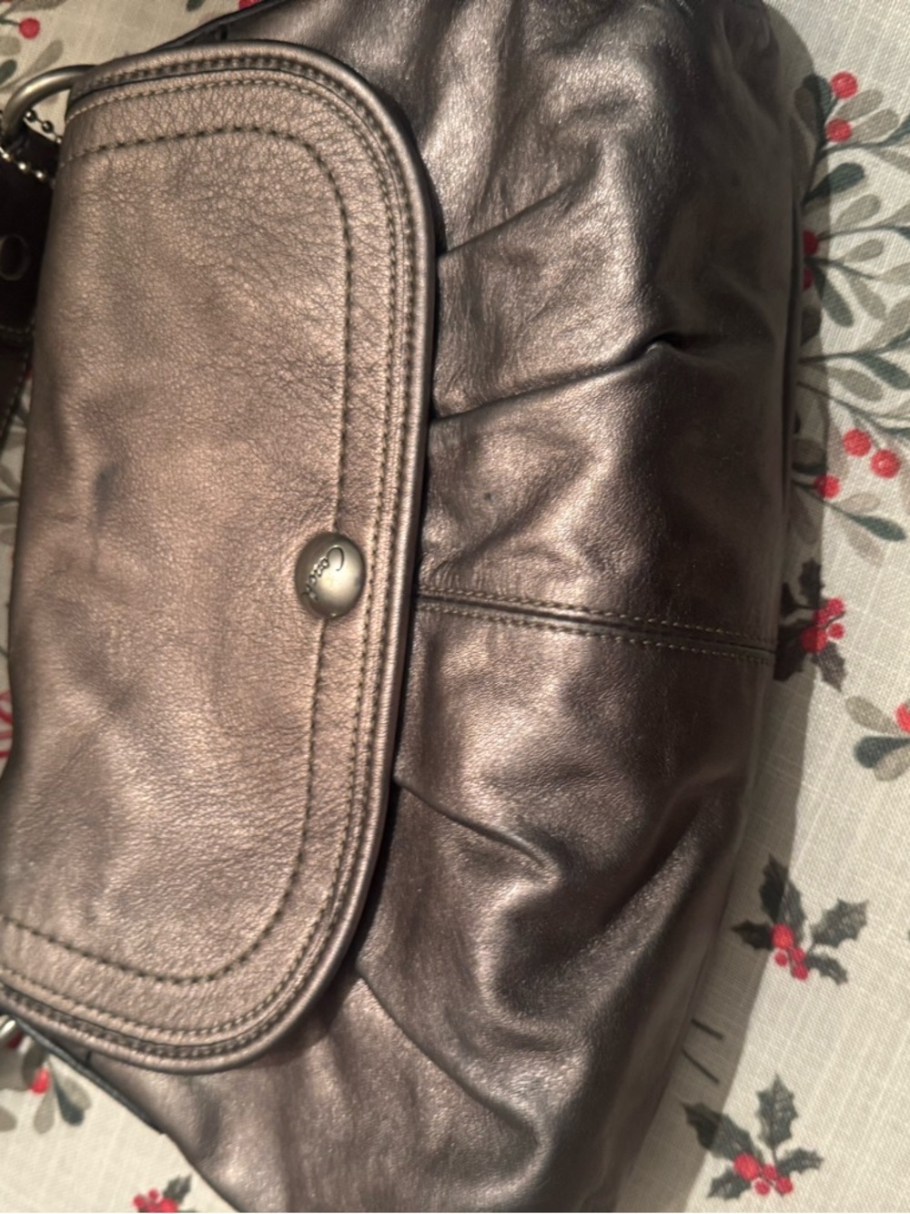 Coach Metallic gray  Leather Shoulder Bag